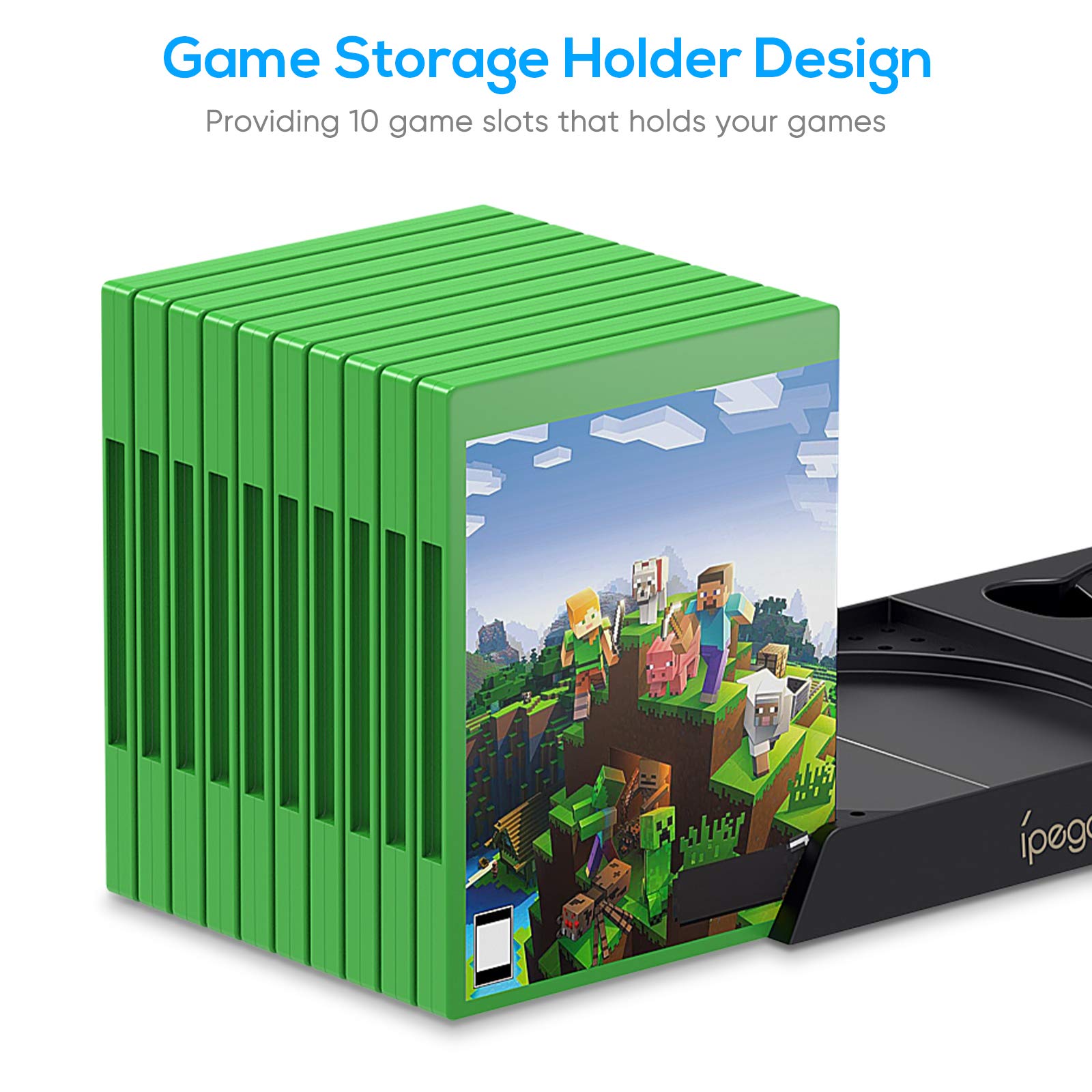 Supporto di raffreddamento verticale compatibile con console Xbox Series X, stazione di ricarica con doppio controller con 2 batterie da 1400 mAh e organizer per console da gioco e supporto per cuffie