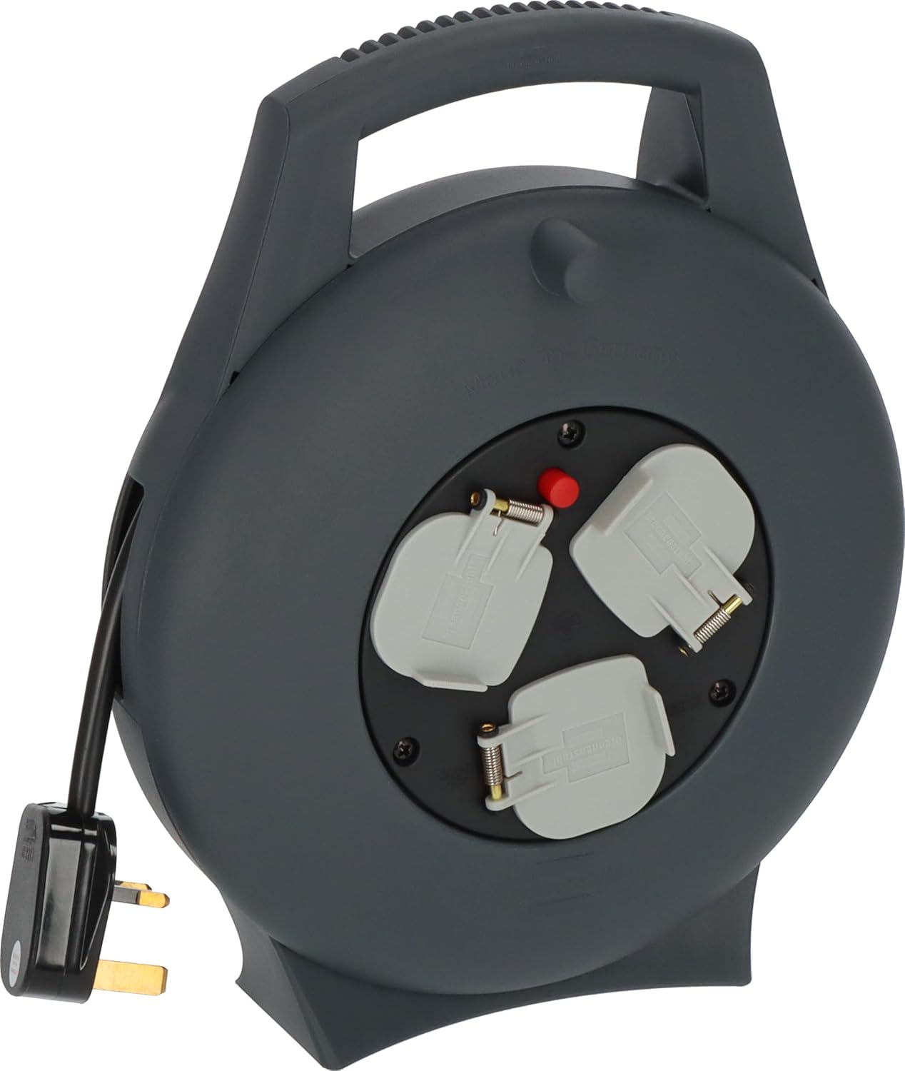 Brennenstuhl Vario Line 3-Way Extension Reel 10m (Made in Germany, Portable Extension Cable, Safety Cut-Out, Indoor Cable Reel with Carry Handle) Anthracite