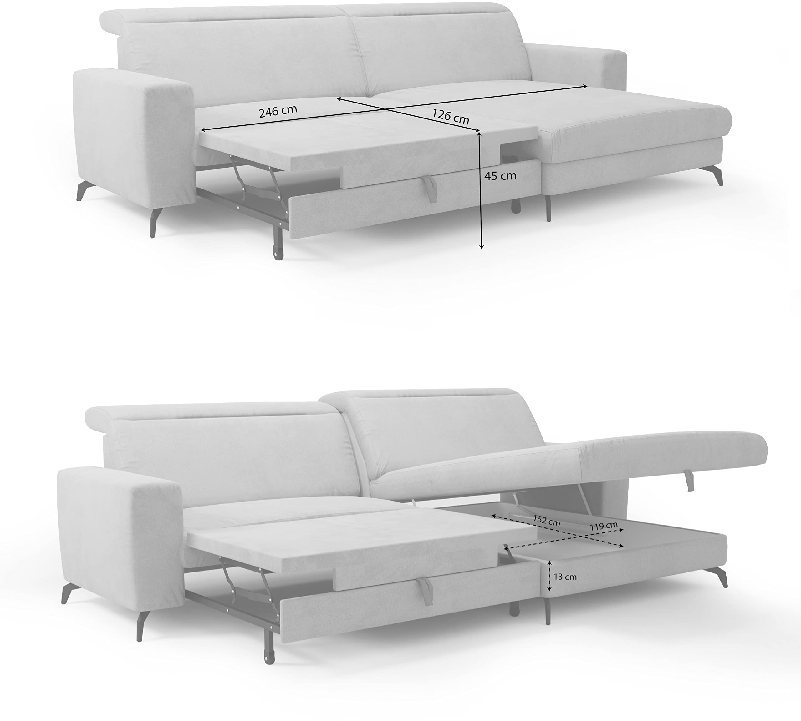 CAVADORE Ecksofa Bounce in Vintage-Leder-Optik / L-Form-Sofa mit Schlaffunktion, Bettkasten + Kopfteilverstellung / 290 x 88-108 x 178 / Mikrofaser, Graubraun