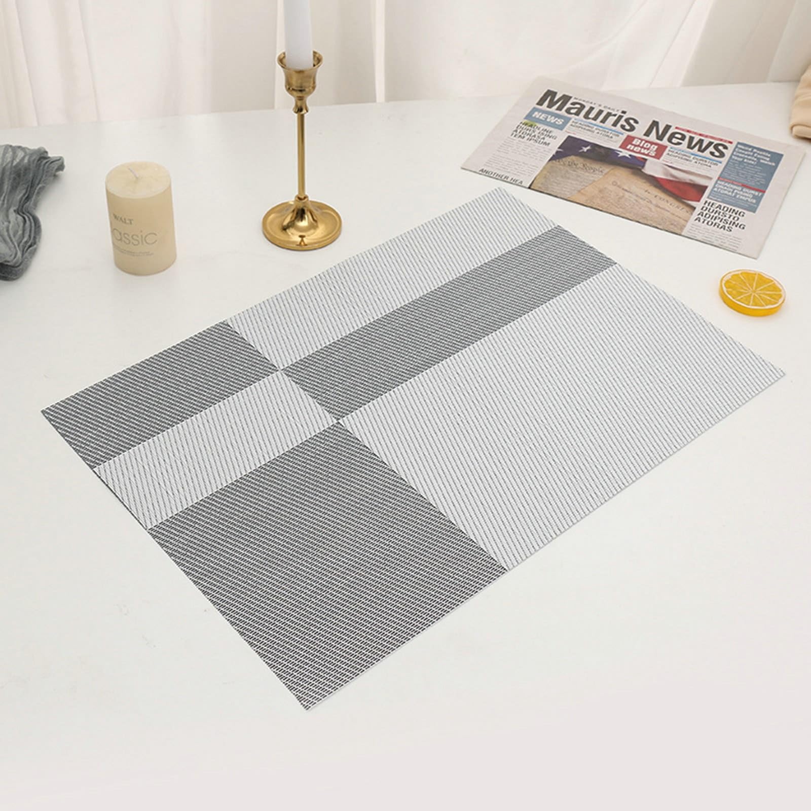 Epinki Tischset 30x45cm Deko 10 Stück, PVC Tischuntersetzer Gitter Muster, Quadratisch Platzsets Abwaschbar Natur für Küche Hause Restaurant, Grau