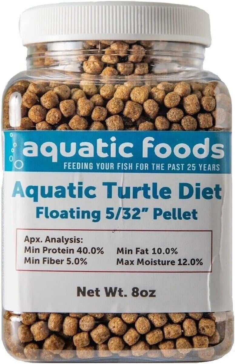 Aquatic Turtle Diet, 5/32" Round Floating Pellets for Freshwater Turtles, Painted, Pond, Red-Eared, Baby Box, Slider Turtles and More.…1-lb & 8oz Med Jar