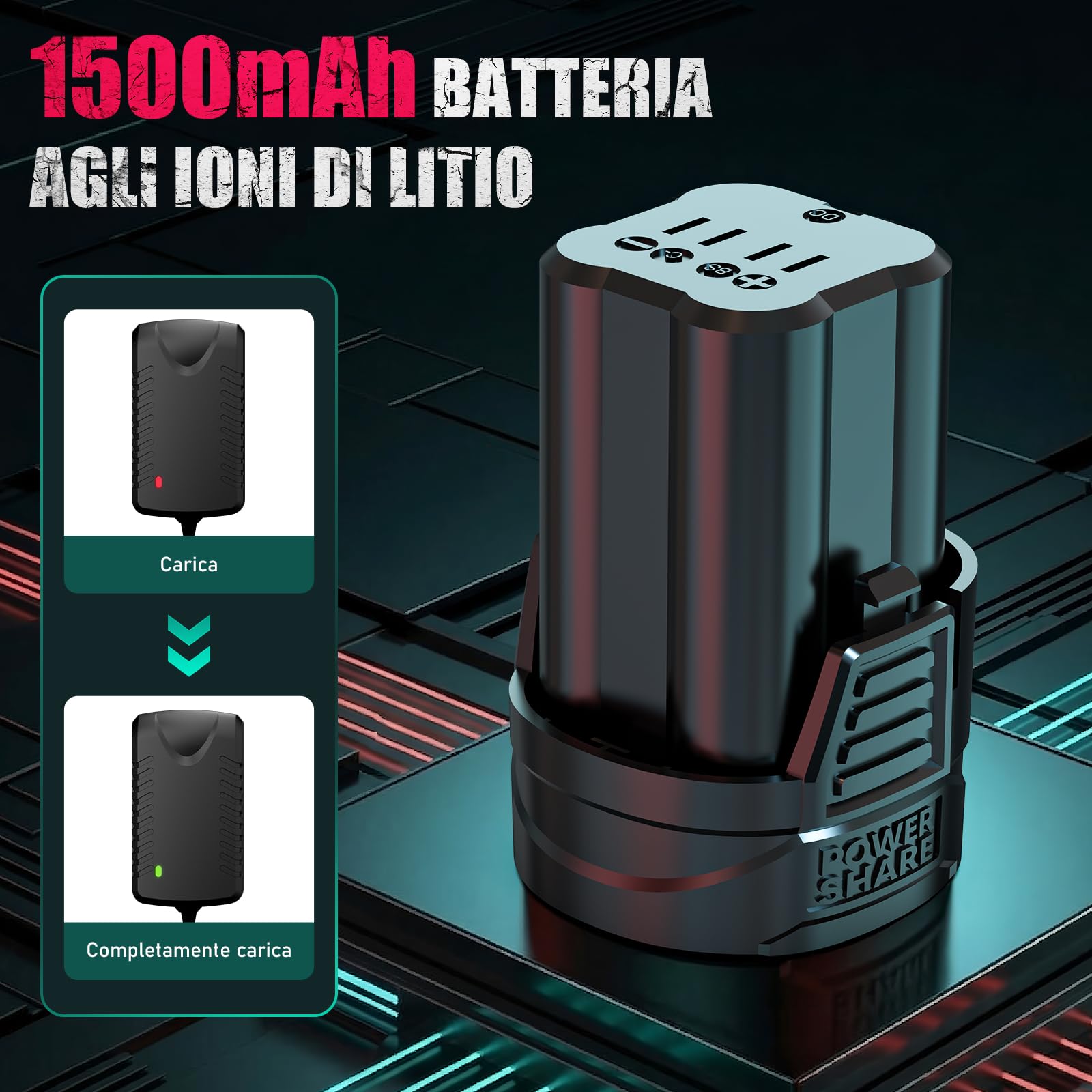 HYCHIKA Set di avvitatore e trapano a batteria 16,8V, motore senza spazzole, 45Nm max, 23+1 coppie di coppia, 53 pezzi, 2 velocità, luce LED, batteria da 1500mAh, cacciavite elettrico senza fili