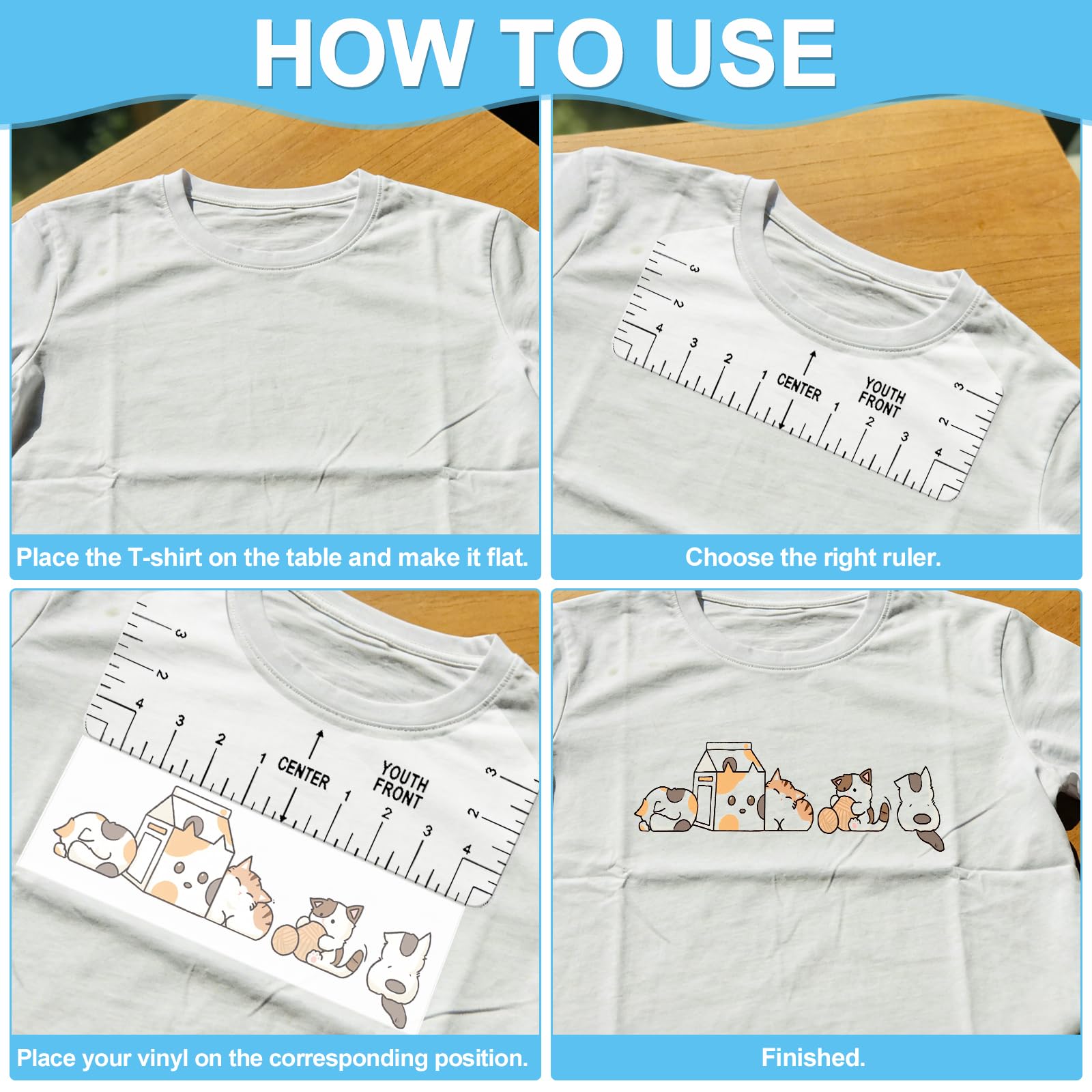 T-Shirt Werkzeug Set 53 Stück T-shirt Ausrichtungslineal Schneidematte Rakel Folienschneidemesser T-Shirt Lineal Plotter Zubehör für DIY-Bekleidungsdesigns