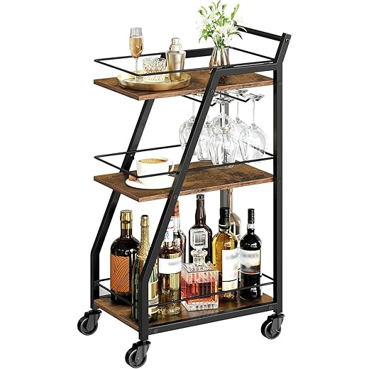 3-Tier Bar Cart Rustic Brown and Black