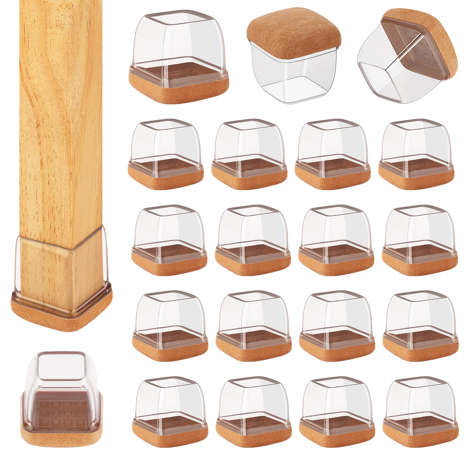 16 Pcs Square Chair Leg Floor Protectors for Hardwood Floors