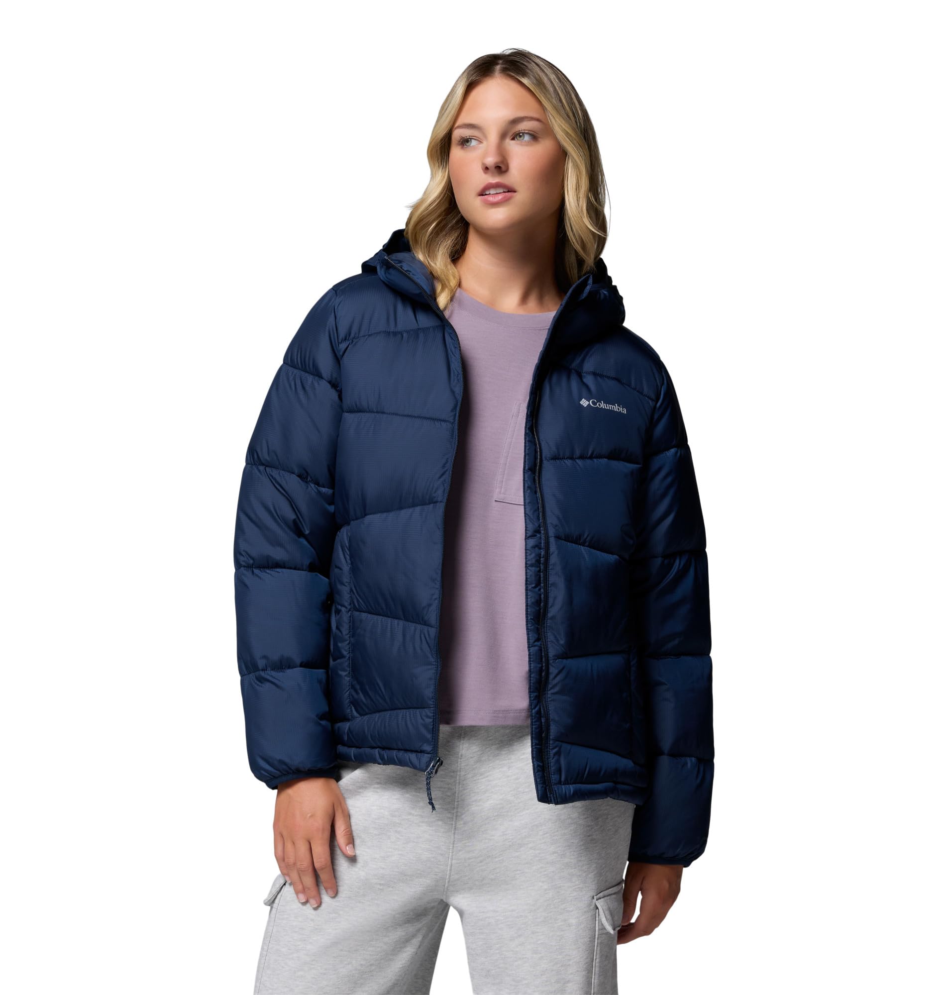 Columbia Damska kurtka z kapturem Fivemile Butte, kurtka puchowa z kapturem, Collegiate Navy, L