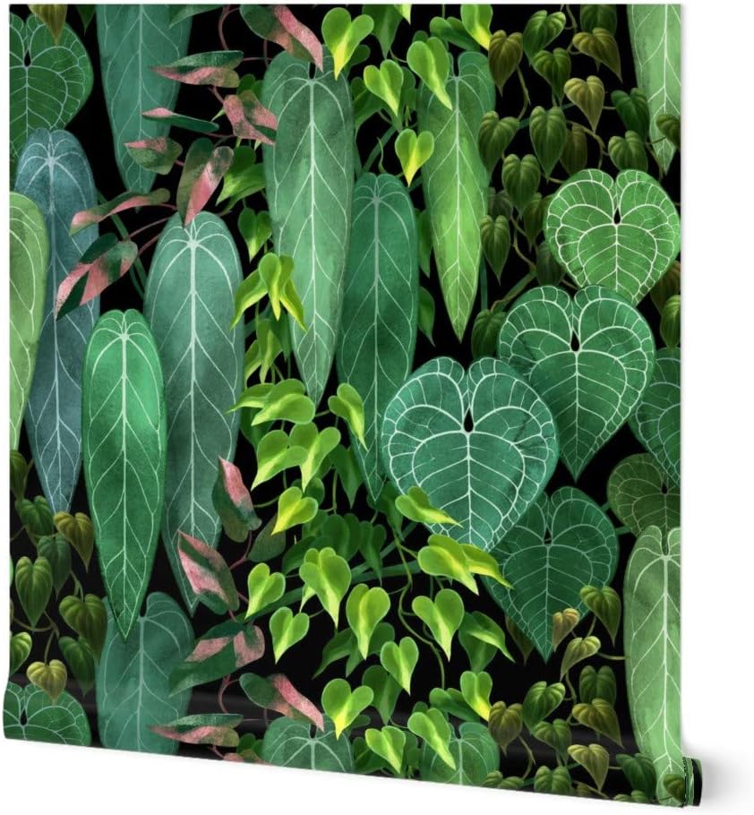 Peel & Stick Wallpaper 3ft x 2ft - Tropical Plants Jungle Vines Rainforest Green Leaves Custom Removable Wallpaper by Spoonflower