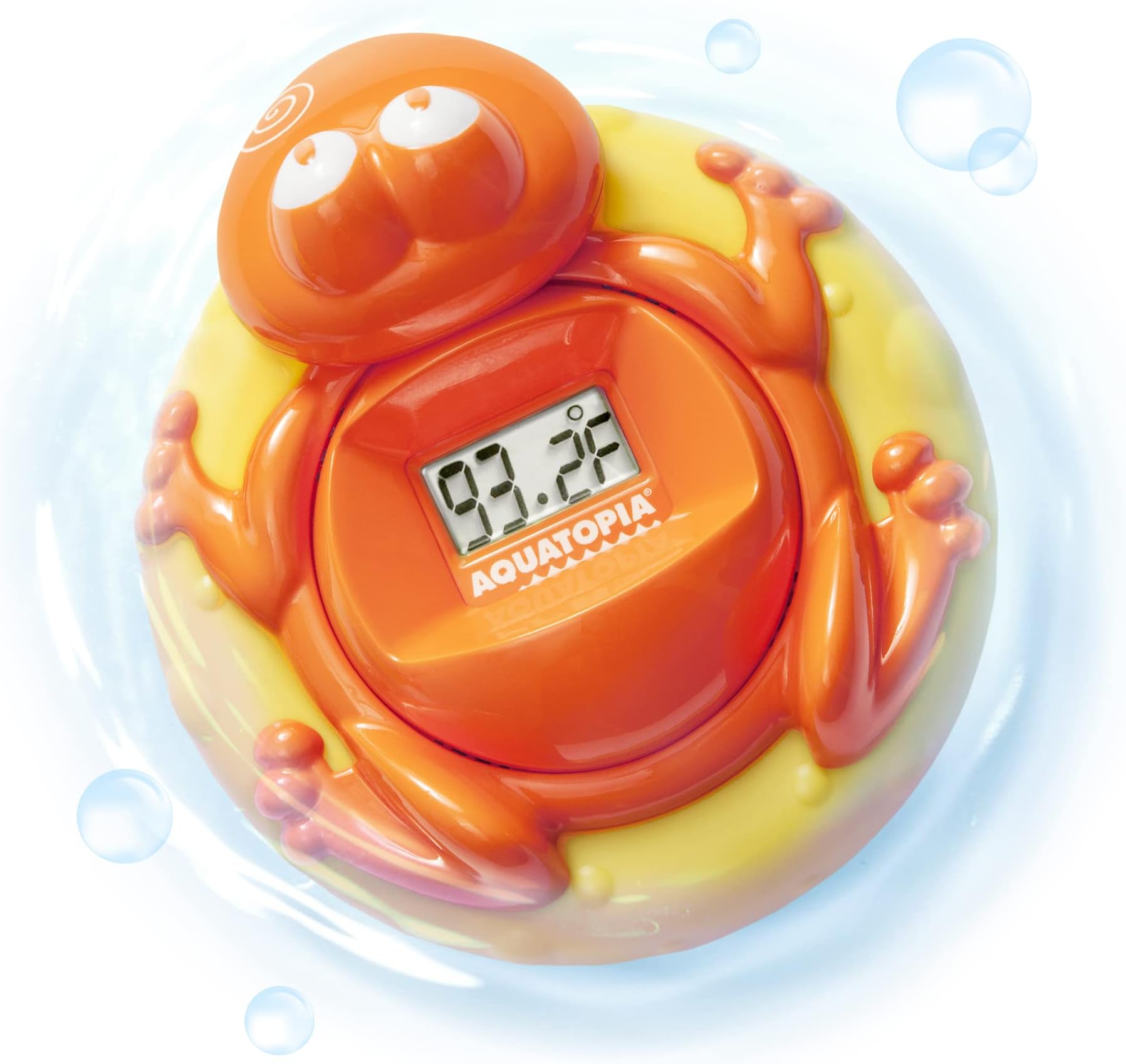Aquatopia Baby Bath Thermometer Floating Toy with Digital Audible Alarm, Baby Water Thermometer for Bath Temp, Cute Baby Bath Essentials, Beeps When Too Hot or Too Cold, Fergus Frog, Orange