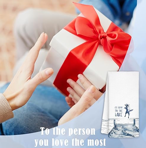Vista 6 de Toallas de cocina con temática de casa de lago Golden Retriever, regalos para casa de lago, divertidas toallas de cocina decorativas para casa
