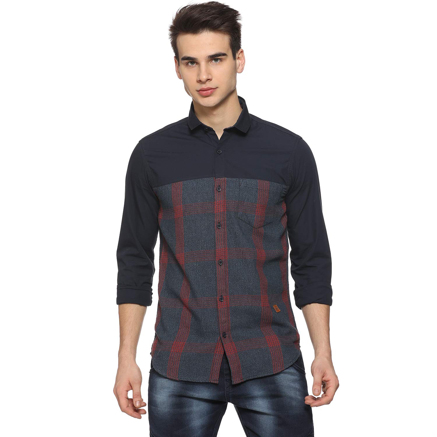 Campus Sutra Men's Checkered Regular fit Casual Shirt (AZ18SHRT_PNCHK42_M_PLN_AZ_Denim Blue M)