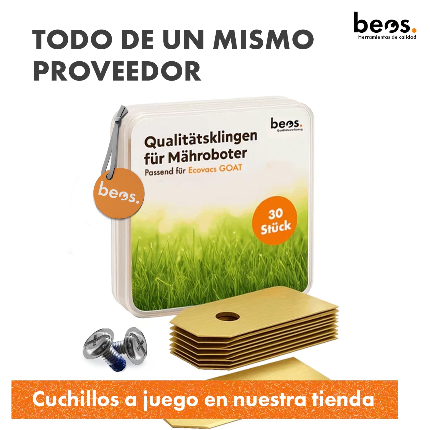 BEOS Ajuste del robot cortacésped Premium: 2 discos con cuchillas para 6 cuchillas. Para Ecovacs GOAT A1600 y A3000. Discos con cuchillas reforzados con fibra de vidrio. Ø 140 mm.