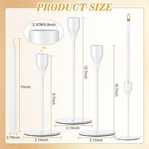 Vista 3 de Inbagi 12 juegos de candelabros a granel con velas cónicas de 0.79 pulgadas de grosor, soportes de velas de metal altos para velas cónicas para San