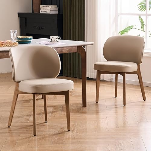 Miniatura 14 de YOUNUOKE Silla de comedor tapizada, moderna silla de comedor de tela de chenilla con patas de madera, respaldo ancho y cómodas sillas laterales para