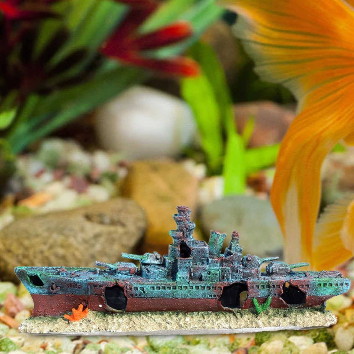 Cabilock Aquarium Kreatives Gesunkenes Boot Schiffswrack aus Kunstharz Dekoration als Sicheres Fischversteck für Verschiedene Aquarium Themen und Fischarten