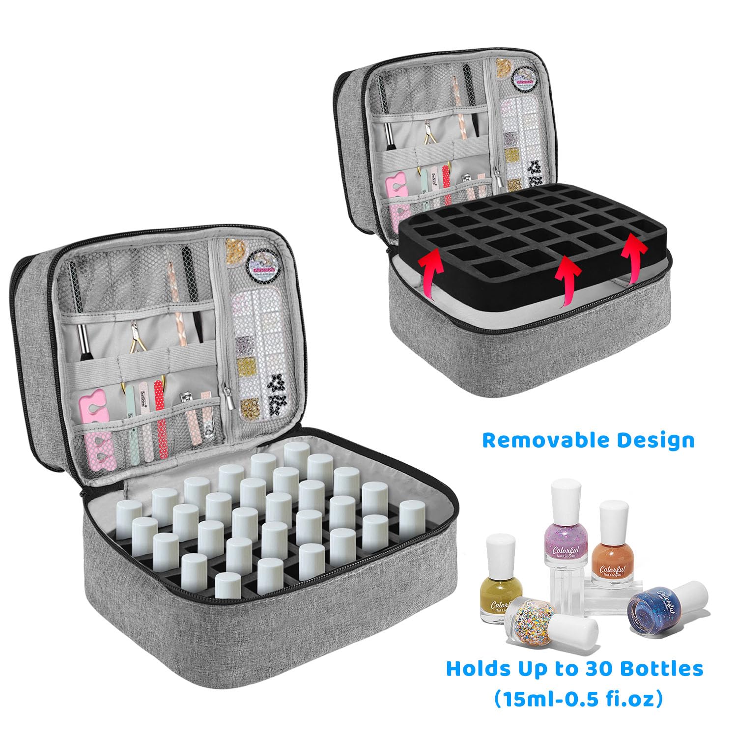 Porta Smalti Organizer, Borsa Porta Smalti può Ospitare 30 Smalto Unghie, Scatola da Viaggio Per Smalti, Valigia per Unghie Professionale Mettere Fornetto Unghie Semipermanente (Grigio)