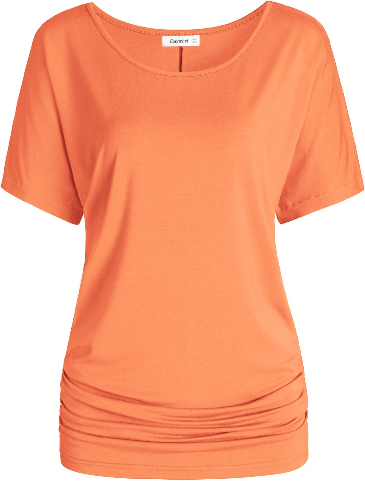 Women's Short Sleeves Dolman Top Scoop Neck Drape Shirt