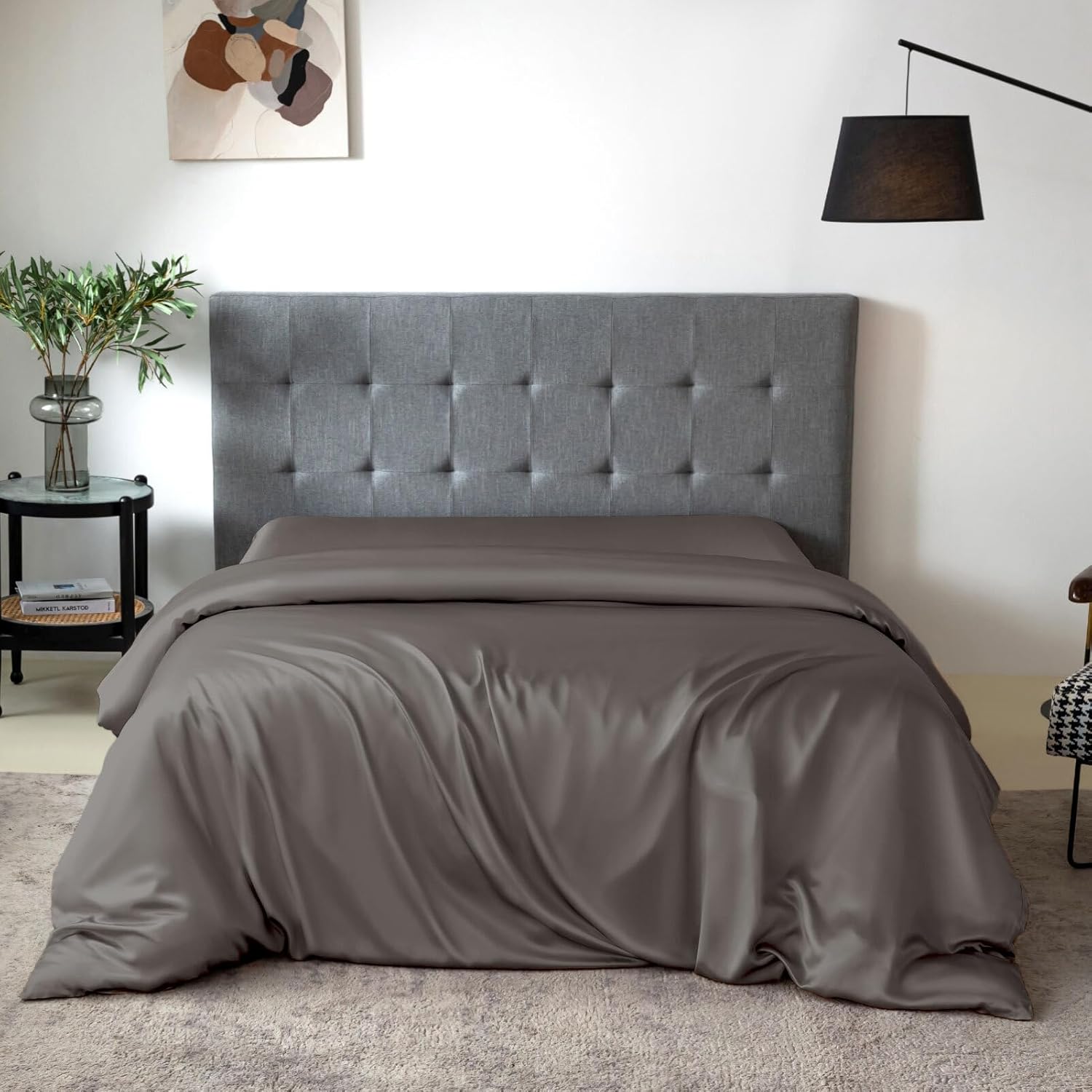 THXSILK Silk Duvet Cover, 100% 7A+ Mulberry Silk Comforter Cover, Seamless, Breathable, Easy Care Zipper Closure, 1 Duvet Cover Only - King, Charcoal