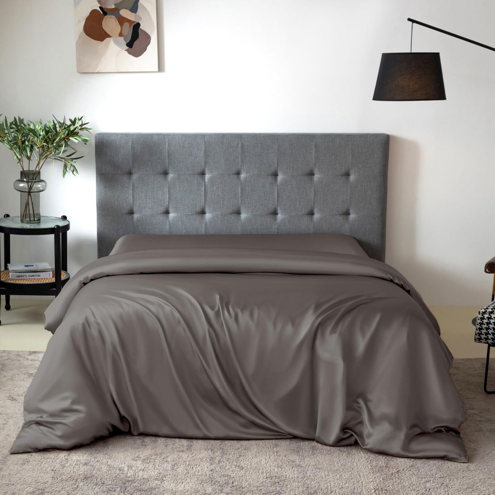 THXSILK Silk Duvet Cover, 100% 7A+ Mulberry Silk Comforter Cover, Seamless, Breathable, Easy Care Zipper Closure, 1 Duvet Cover Only - Twin, Charcoal