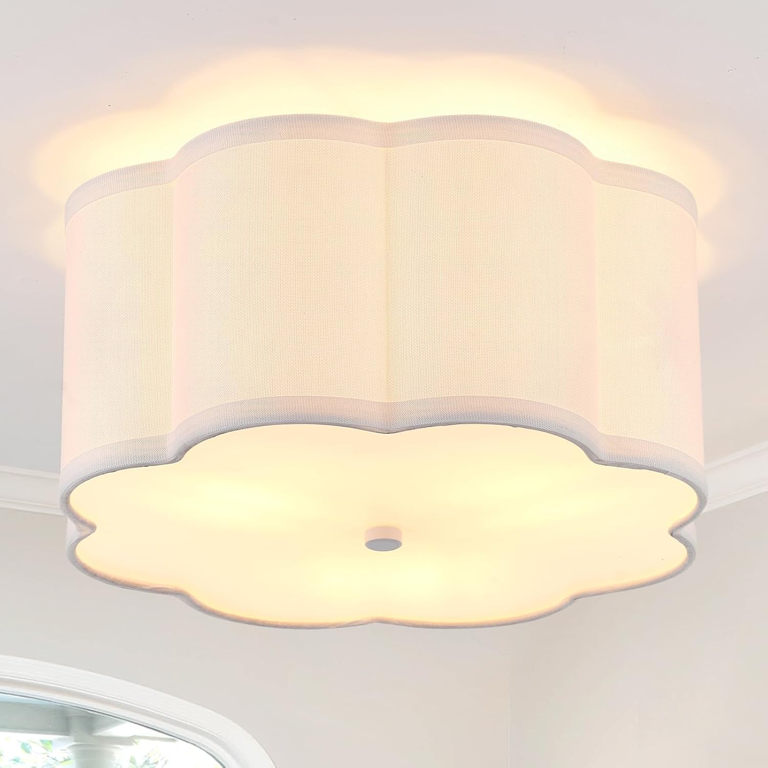 Modern Drum Semi Flush Mount Ceiling Light Fixture Modern 12.99” White 3-Lights Drum Ceiling Lighting Vintage Linen Ceiling Lamp for Kitchen, Basement, Dining Room, Bedroom, Laundry Room 12.99" White