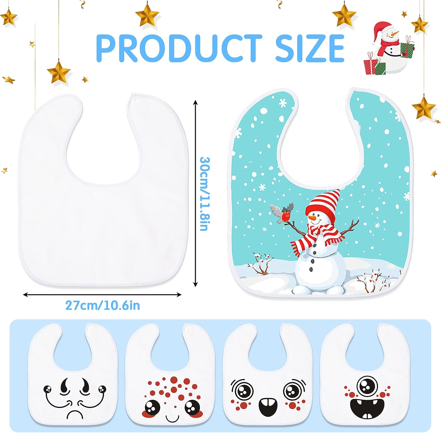 HooLing 12-Piece Sublimation Blank Baby Bib Set, Heat Press White Bibs, Printable, Reusable, Stain & Odor Resistant, Feeder Drool Bibs, 11.8 x 10.63 inches, Unisex-Babies, White