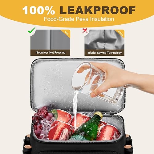 Miniatura 5 de Mochila enfriadora  40 latas con aislamiento térmico para hombres y mujeres, portátil con 2 compartimentos a prueba de fugas, bolsa enfriadora para