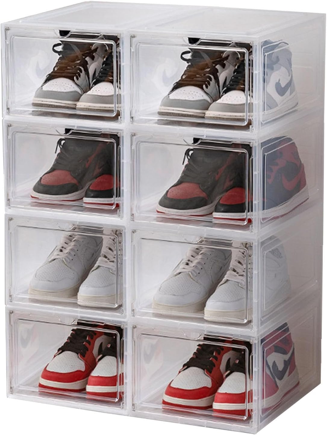 XXL Drop Front Shoe Storage Box Stackable, 6 Pack Shoe Display Case Fit US 15,Sneaker Storage Shoe Containers with Magnetic Door(6 PACK CLEAR)