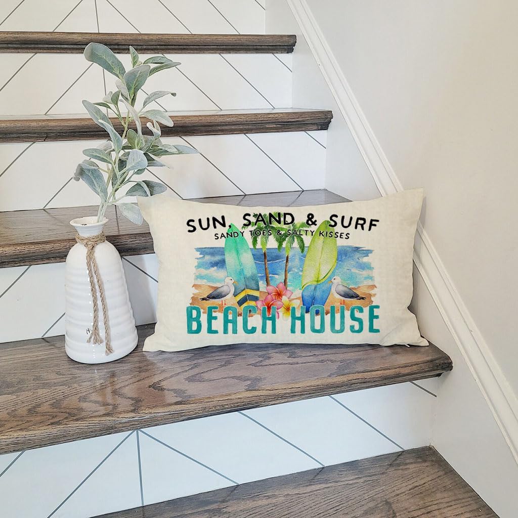 PANDICORN Summer Beach House Throw Pillow Covers 12x20 Inch Surfboard Sea Ocean Coastal Outdoor Decorations Lumbar Decorative Throw Pillows Cases Cushion Covers for Home Sofa Couch Living Room Decor - Image 2