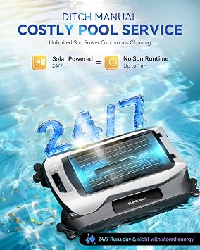 24/7 Solar Powered Automatic Electric Pool Skimmer Robot with APP Support Floating Surface Cleaner for Above Inground Pool,Auto Robotic Pool Skimmer with Efficient Solar Breeze (White)