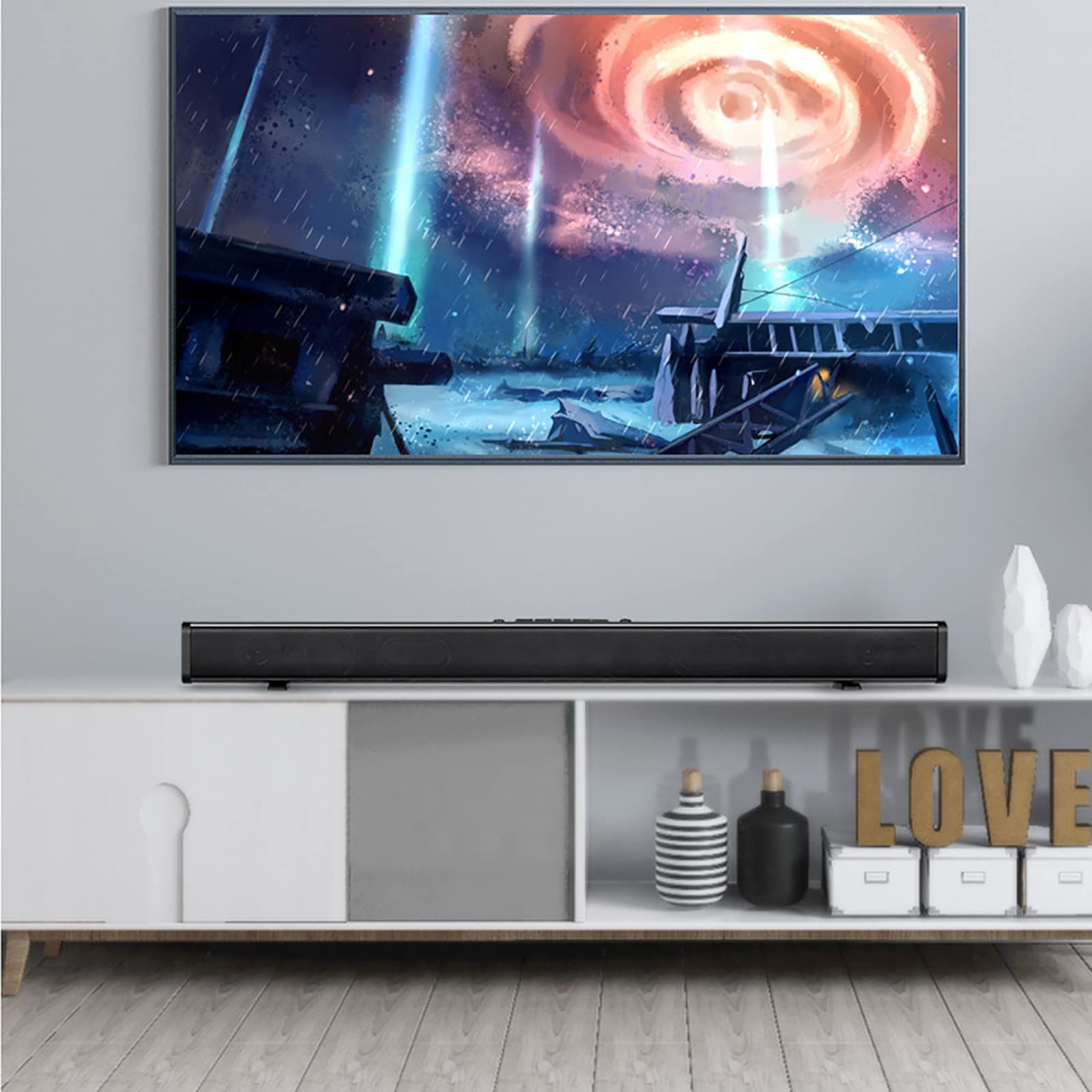 Barra de Sonido con subwoofer Integrado, Mini Barras de Sonido para TV con subwoofer Integrado, Barra de Sonido de TV con Cable e inalámbrico Bluetooth 5.0, Compatible con Asistente de Voz