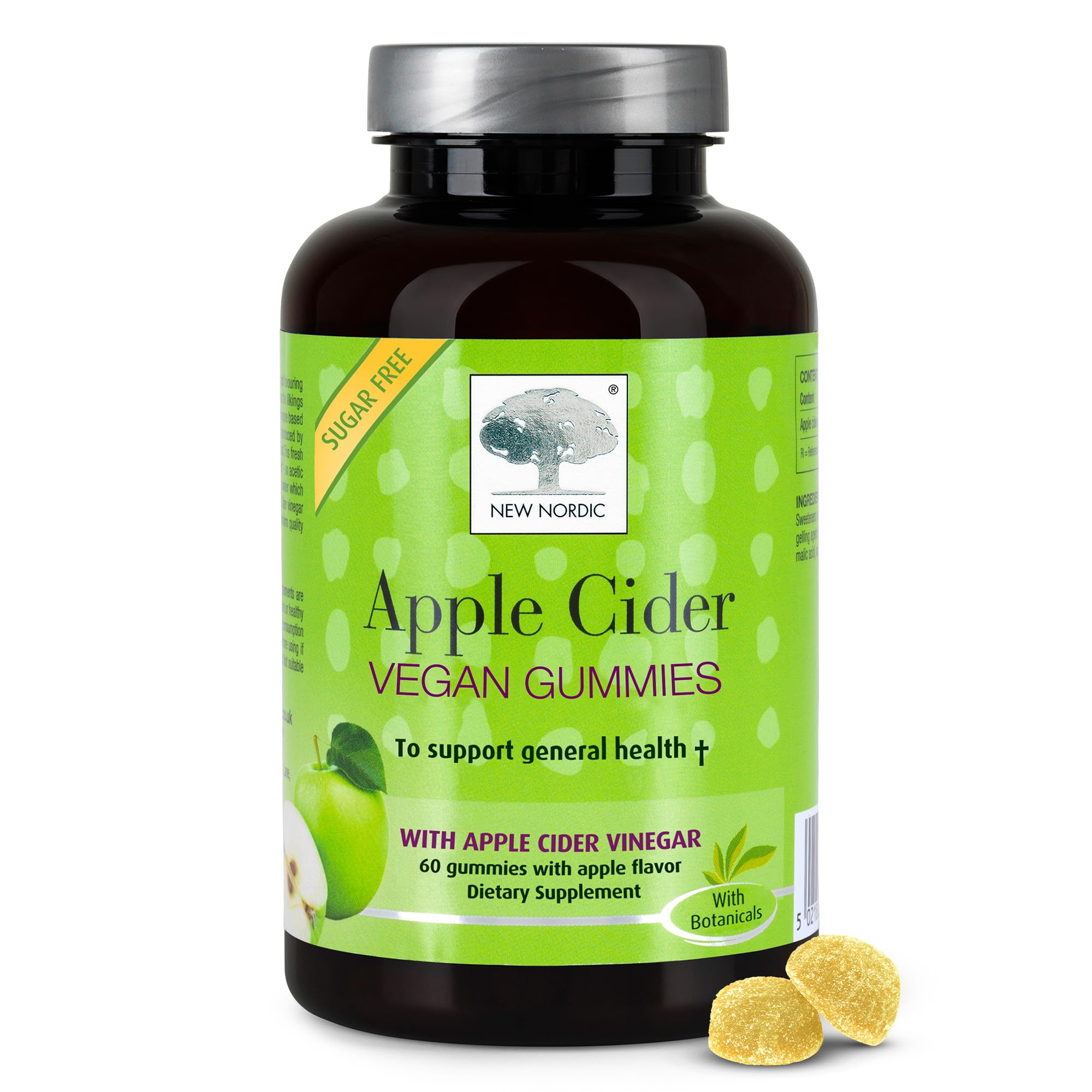 New Nordic Apple Cider Vinegar Gummies - 60 pk ACV with The Mother - Sugar Free, No Sour Taste & Vegan - Natural Apple Flavour - for Men and Women