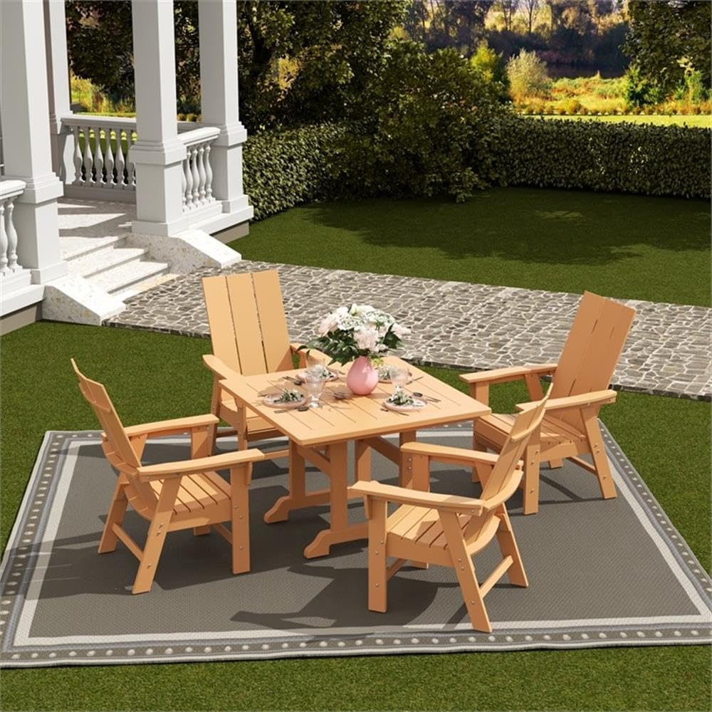 Costaelm Fire Pit Chairs, Outdoor Chair HDPE Adirondack Chair, Modern Patio Porch Chair, Front Porch Backyard Deck Outside Chairs, Teak
