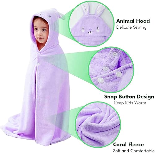 Miniatura 8 de ROMASA Toalla de baño para bebé con capucha, ultra suave y absorbente, bata de baño para recién nacidos, regalos de ducha (gato rosa)