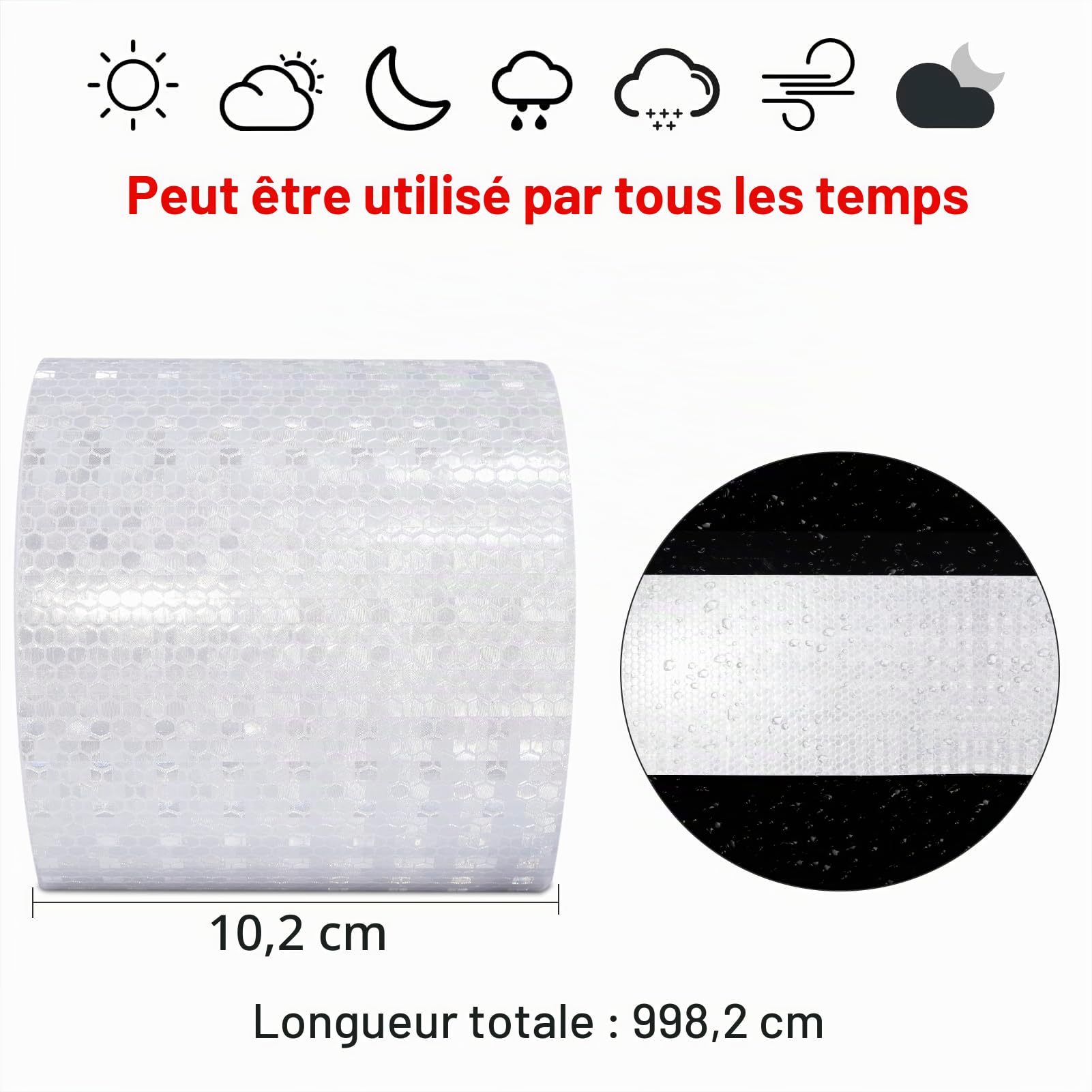 Ruban Reflechissant Adhesif Blanc 10cm x 10m Bande Reflechissante Autocollante Imperméable Bande Réfléchissante pour véhicules, voitures, remorques, extérieur