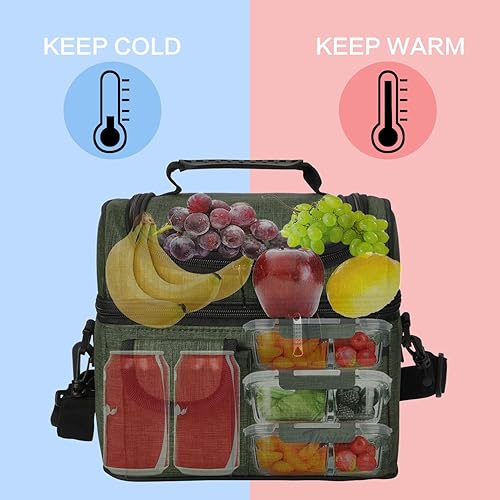 Miniatura 7 de Tirrinia Bolsa de almuerzo aislada, a prueba de fugas, térmica Bento para mujeres y hombres, doble compartimento con correa para el hombro, 10.3 x