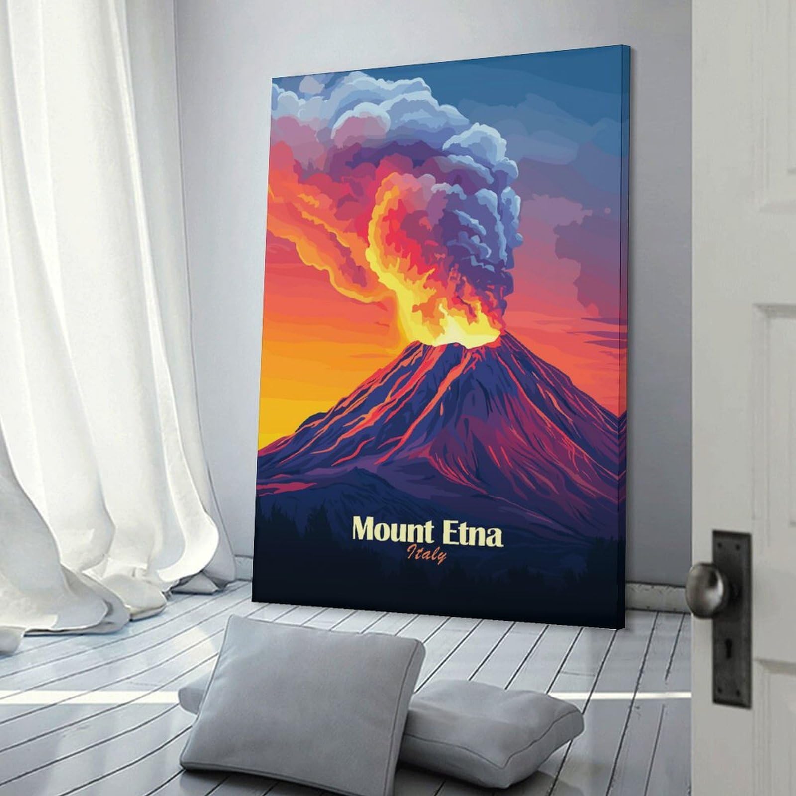 Junmoney Decorative Wall Artwork Mount Etna Eruption, 20x30inch(50x75cm), for Home, Office, Studio Or Guest Room, A Flexible Wall Accent for Shared Spaces