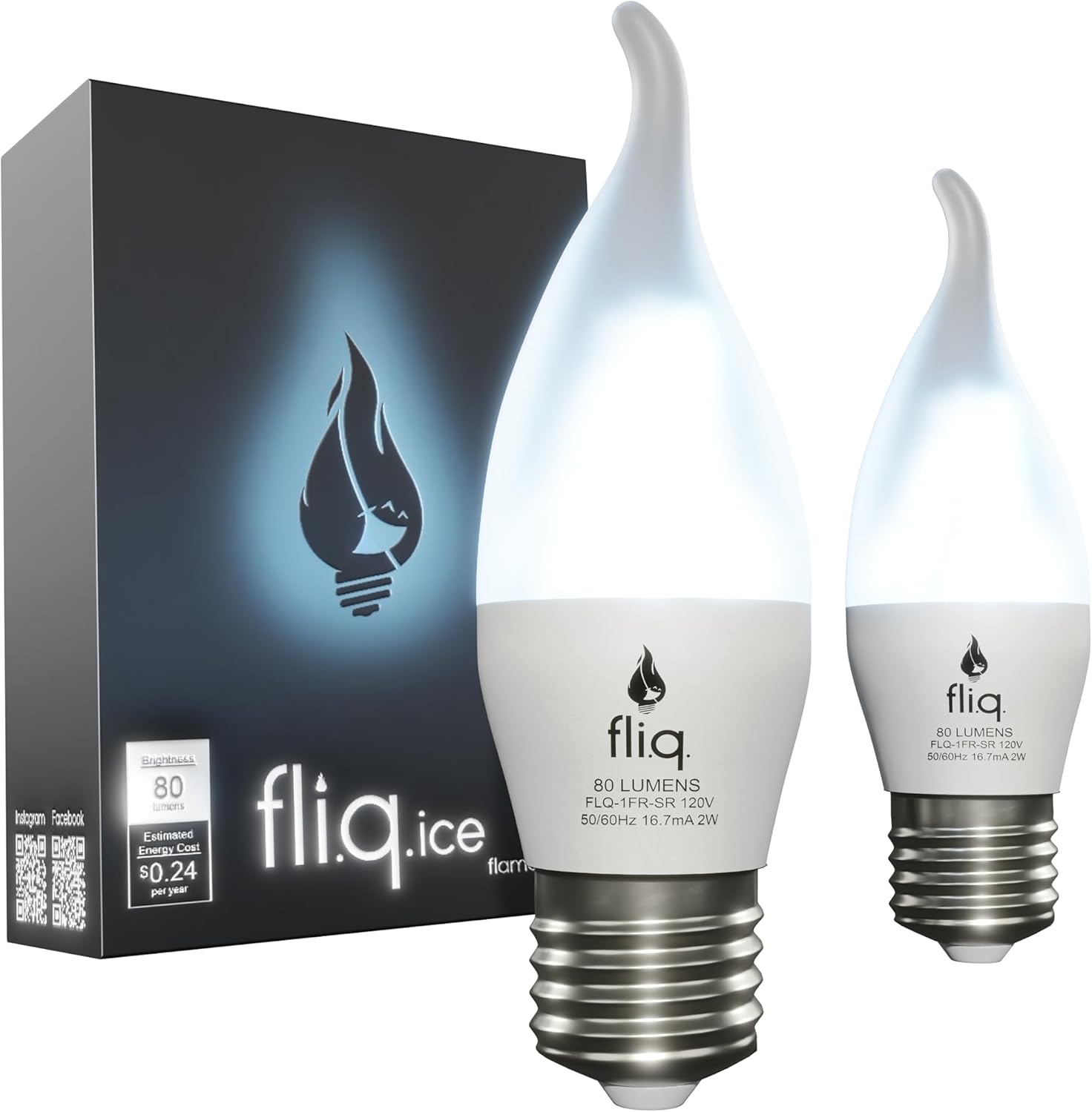 Fliq Ice | LED Flame Light Bulb | 2 Pack | 2W | 4 Modes | Flickering Flame Bulb | 2023 Release | (Ice Frost, Standard E26)