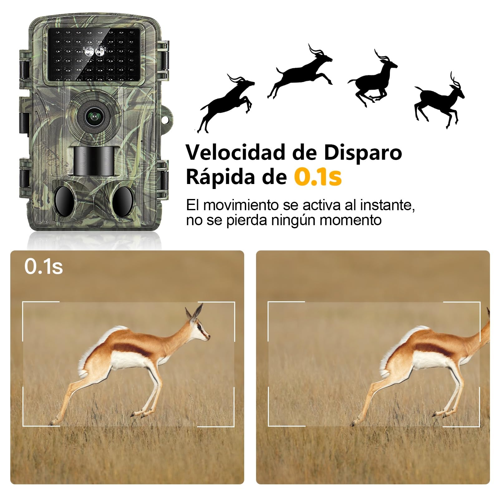 Camara Fototrampeo Caza 4K, WiFi Cámara de Caza con Tarjeta 32G, 120° Cámaras de Caza Vision Nocturna 2,0" LCD IP66 Cámara de Seguridad para Monitoreo de Vida Silvestre y Vigilancia del Hogar