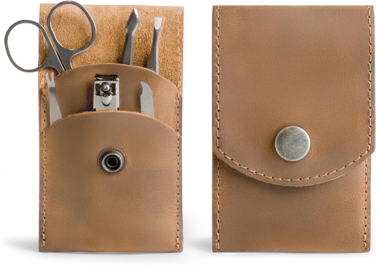 Leather Double Nail Clipper Case, Travel Scissors Cover for Men & Women, Grooming Kit Cases, Personal Manicure Set Organizer, Mens Care, Clippers, Fingernail Trimming, Toenail Pedicure, Nails Cutting