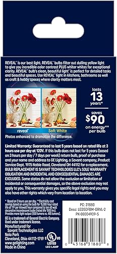 Miniatura 6 de GE Reveal Bombillas LED, luces de vela, 60 vatios, bombillas decorativas transparentes B11, base mediana (paquete de 2)
