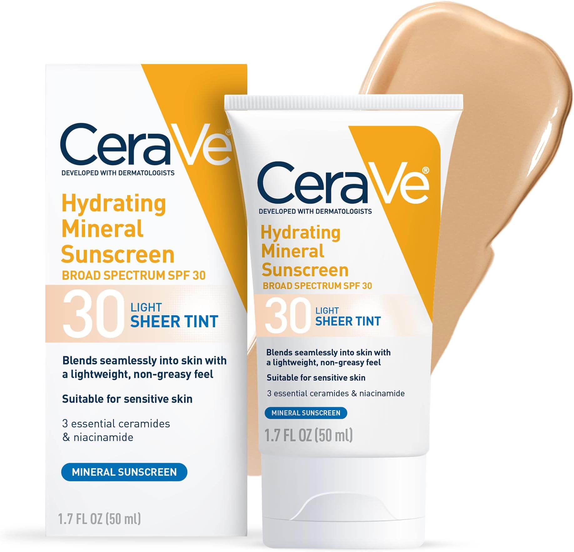 Hydrating Mineral Sunscreen SPF 30 with Sheer Tint, Tinted Mineral Sunscreen with Zinc Oxide & Titanium Dioxide, Blends Seamlessly For Healthy Glow, Light, 1.7 Oz