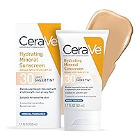 Vista 12 de CeraVe Protector solar mineral hidratante SPF 30 con tinte transparente, protector solar mineral tintado con óxido de zinc y dióxido de titanio, se