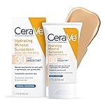 CeraVe Hydrating Mineral Sunscreen SPF 30 with Sheer Tint, Tinted Mineral Sunscreen with Zinc Oxide & Titanium Dioxide, Blends Seamlessly For Healthy Glow, Light, 1.7 Oz