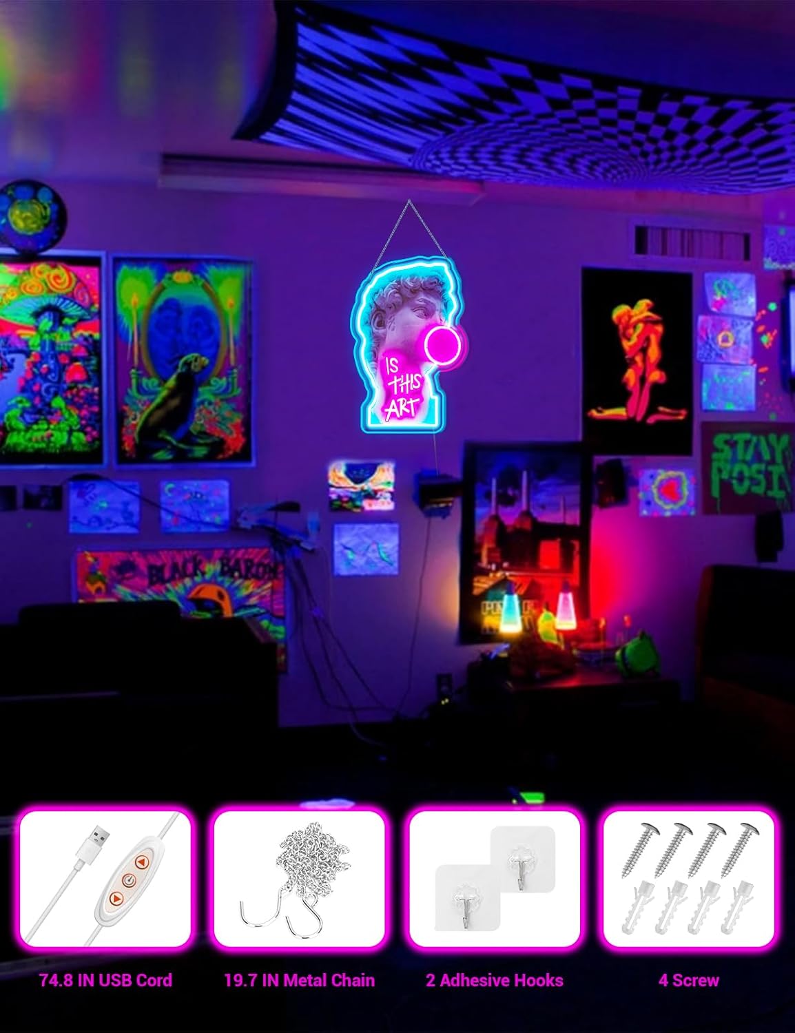 ADKALIV IS THIS ART Neon Sign LED Neon Light for Wall and Room Decor, USB Dimmable Powered LED Signs for Bedroom, Party Bar Background Decorations, Birthday Christmas Gift(Pink Sculpture)