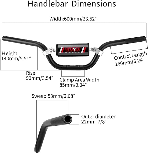 Miniatura 2 de Manubrio de 78 pulgadas para moto de cross de 49-70cc para niños, manubrios resistentes RUTU con almohadilla de espuma de barra transversal, moto de