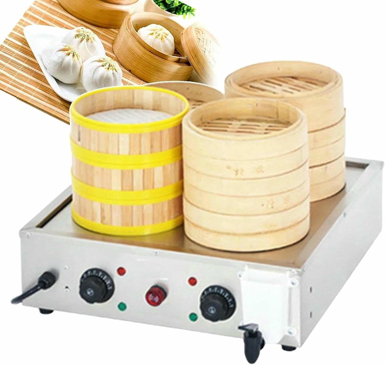 Electric Food Steamer, Commercial Steamed Bun Oven 30 110℃ Bun Steamer, with Dry Boiling Alarm