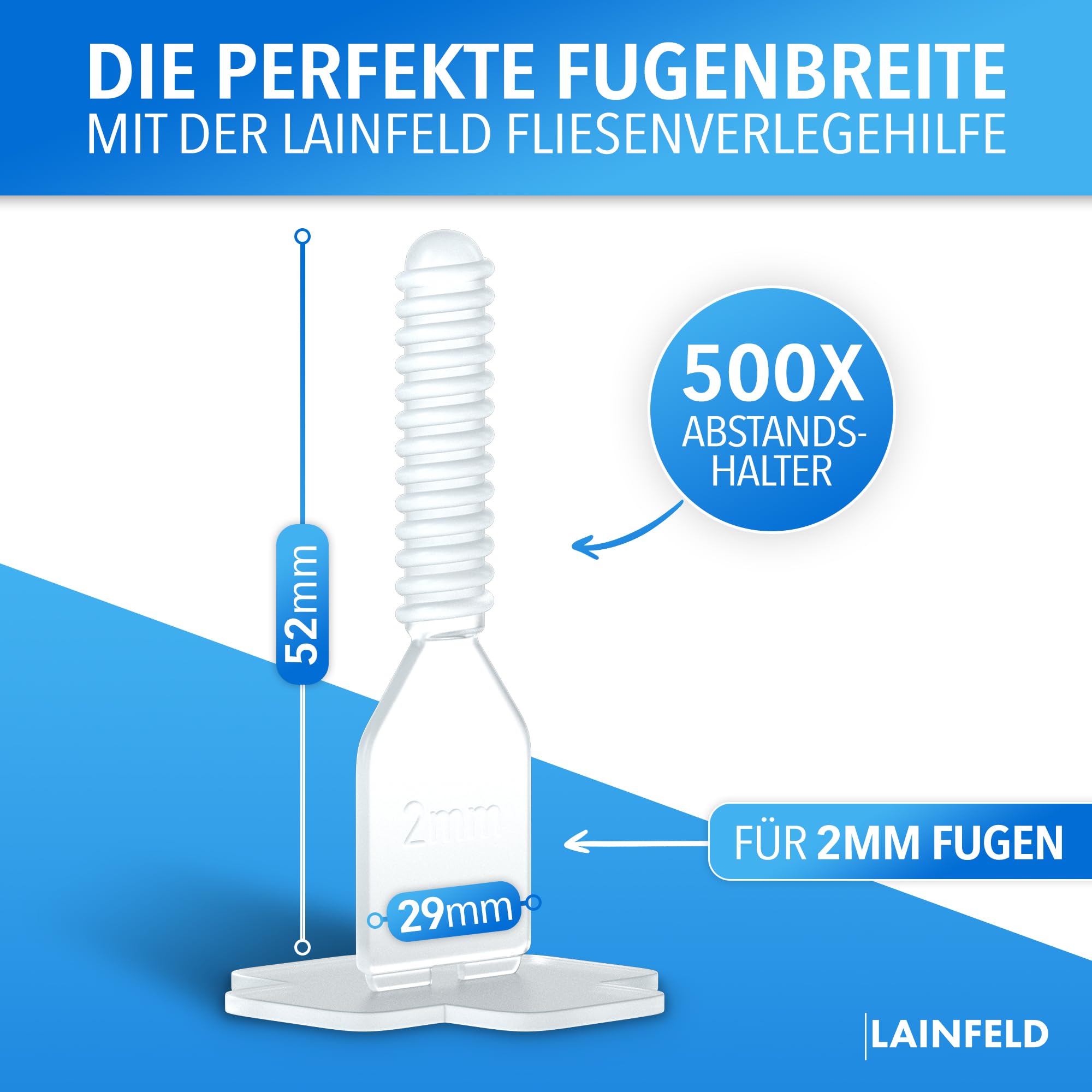 Fliesen Nivelliersystem 500 stk., 2mm Fugenbreite, Abstandshalter zum Fliesen Legen, Fliesenverlegehilfe Fliesenleger Werkzeug Fliesenkreuz 2 mm fliesenkreuze fugenkreuze keile nivelliersystem fliesen