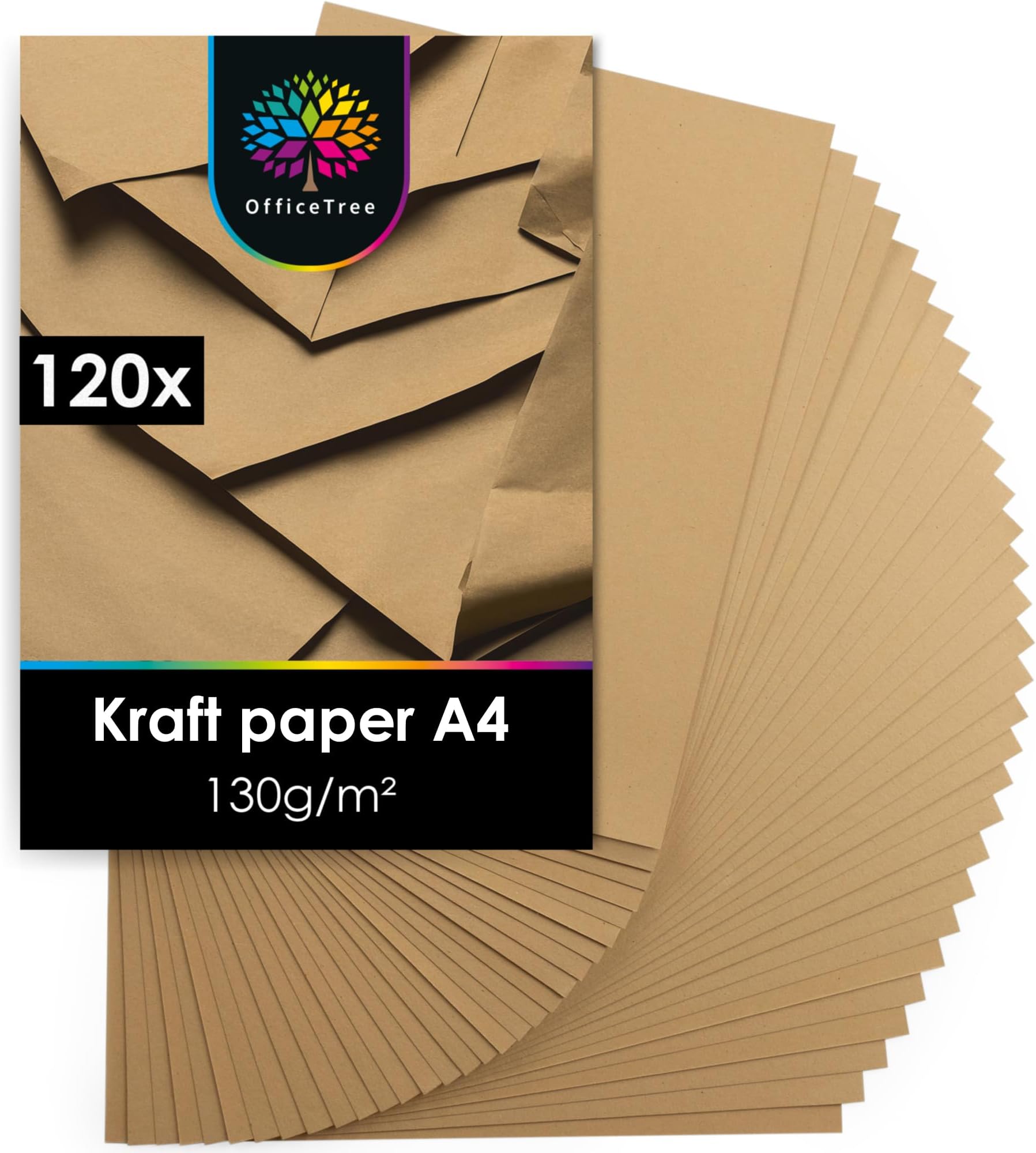 OfficeTree120x Brown Paper A4-130gsm - Kraft Paper A4 for Crafts and Printer - Kraft Card for Gift Wrapping, DIY, Crafts - Brown Craft Card for Crafting