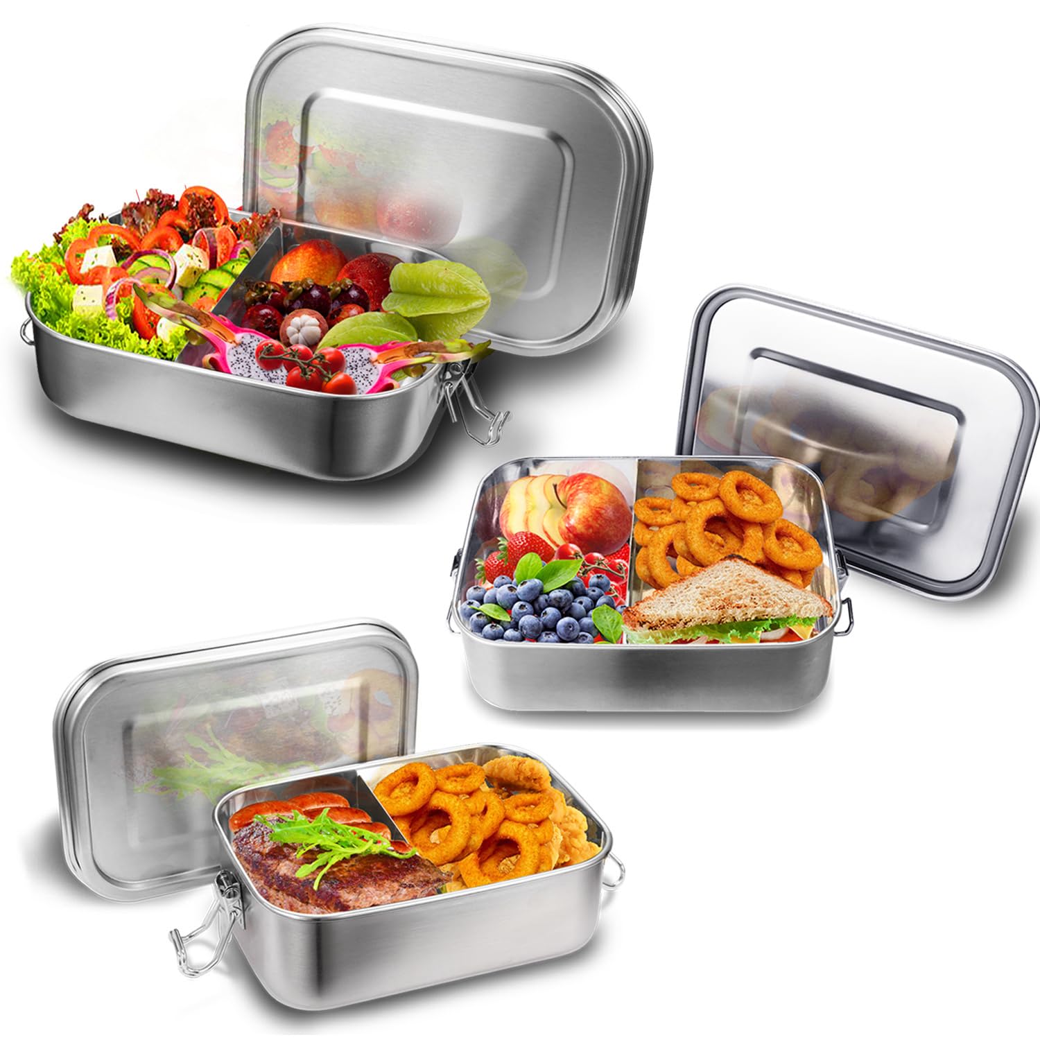 Brotdose Edelstahl Große 1200ml+1400ml, auslaufsicher Lunchbox mit fächern und Dichtring, bento box für Erwachsene, Brotzeitdose, Vesperdose, brotbox, BPA-frei