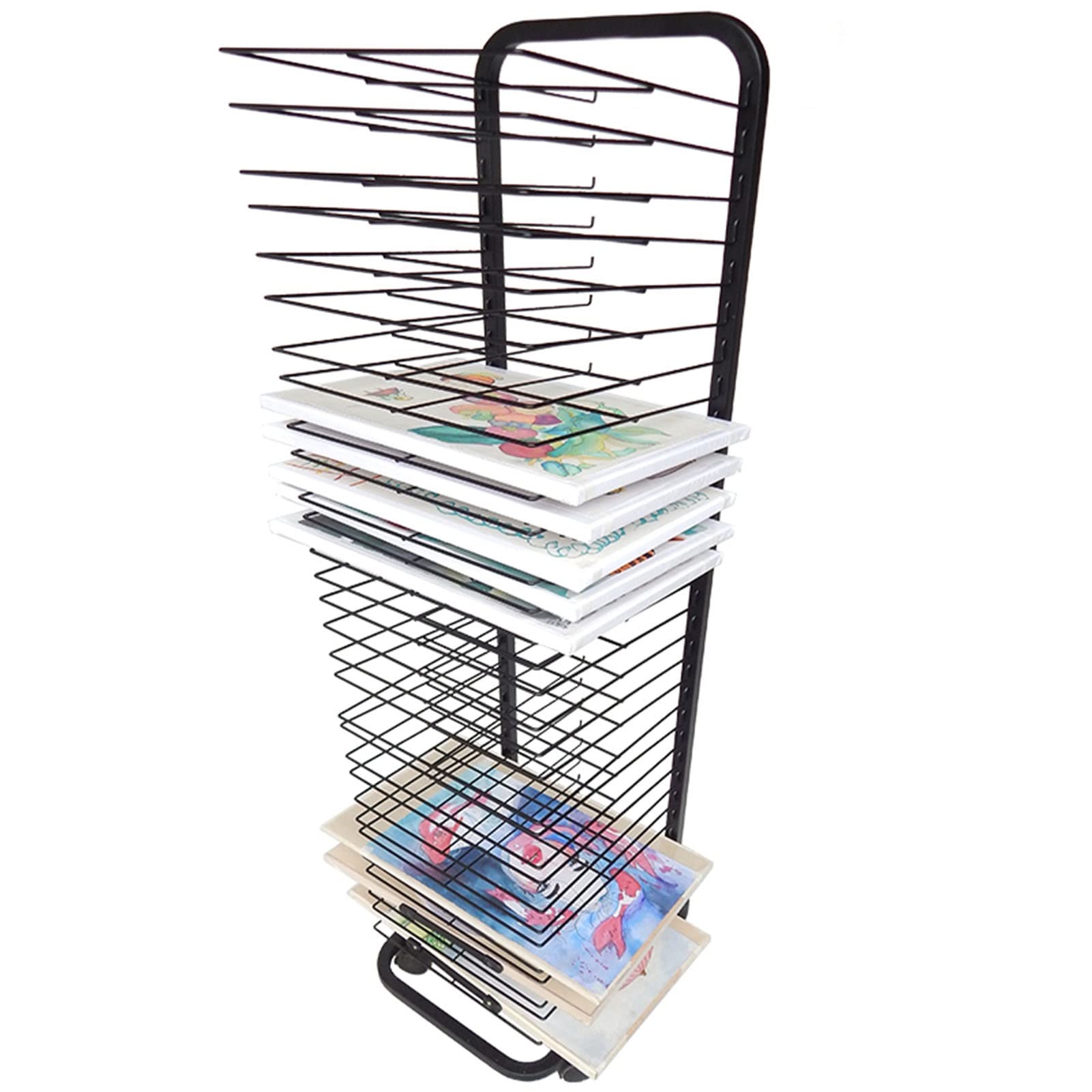 JYHHGDS 30 Wire Shelves Art Drying Rack, Mobile Cart for Artist Painting Panels/Artwork Canvas Storage, Metal Steel Paint Drying Shelf for Classroom, Art Studio, 12.6 X 16.7 X 53