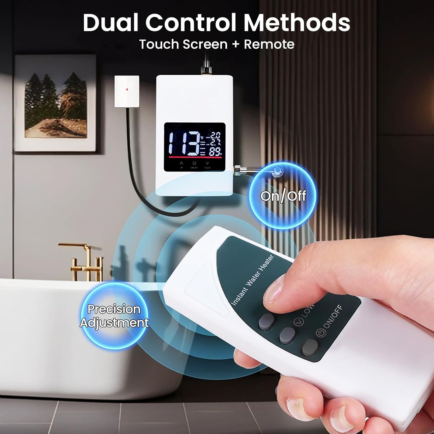 2026 Upgraded Tankless Water Heater Electric 110V Under Sink Small Hot Water Heater On Demand for Kitchen Bathroom 3000W Large Screen (White)